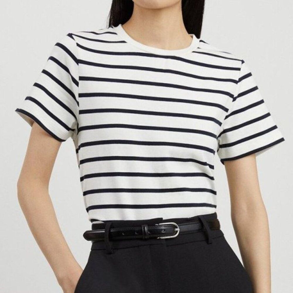 Women's Karen Millen Black White Stripe Stretch Cotton Jersey T Shirt Small